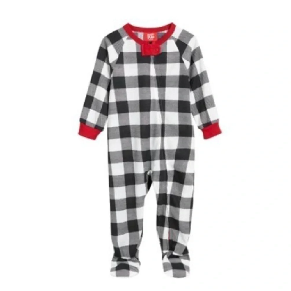 Family Pajamas Matching Baby Thermal Waffle Buffalo Check Footie One-Pieces